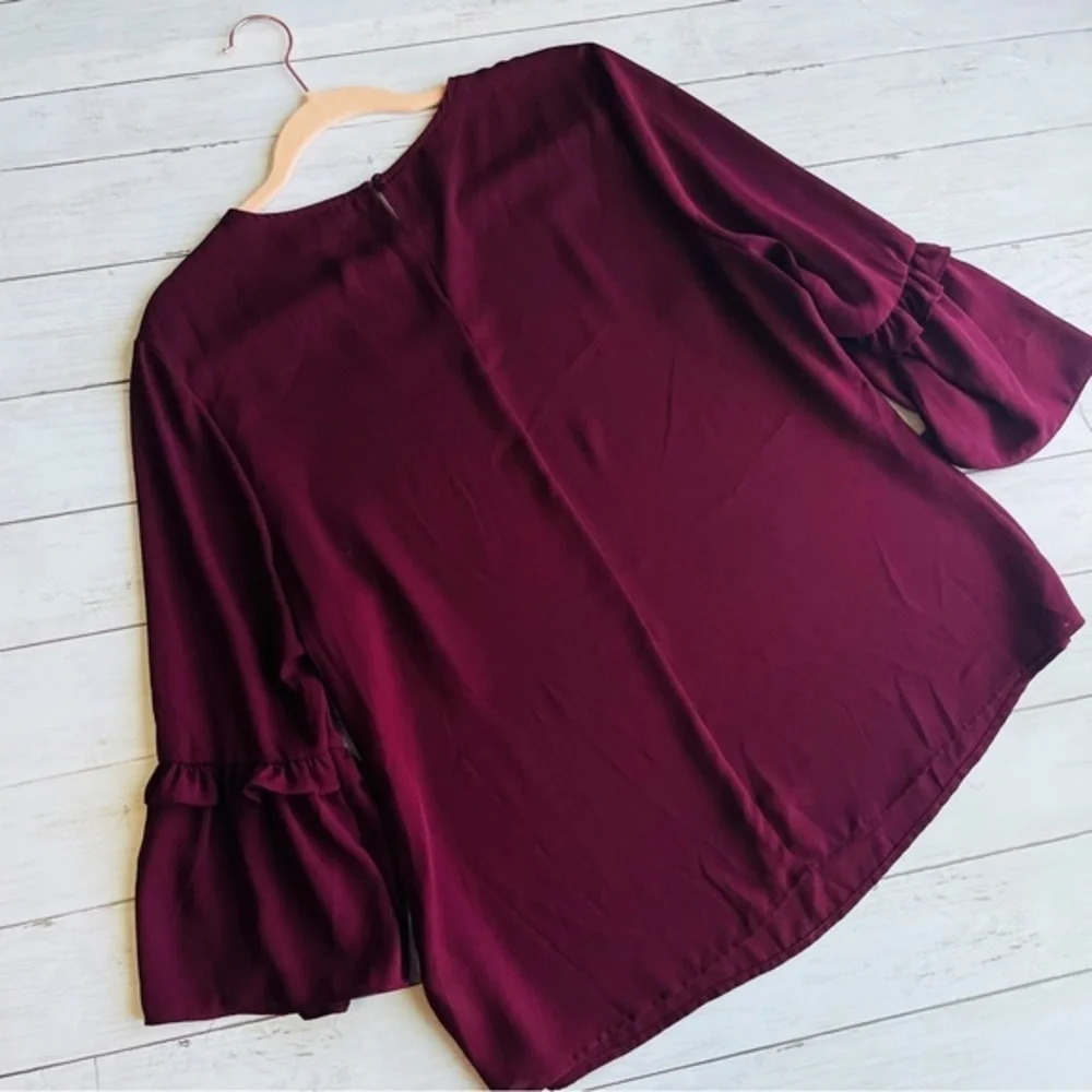 PRIMARK Burgundy Bell Sleeve Top Size 12 - Picture 4 of 11